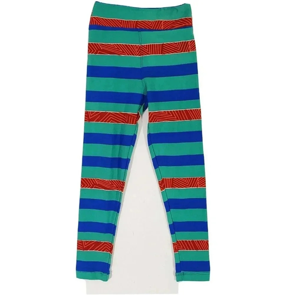 LuLaRoe Girls Kids Leggings Blue Red Stripes Print Sizes 2T-6+ S/M NWOT